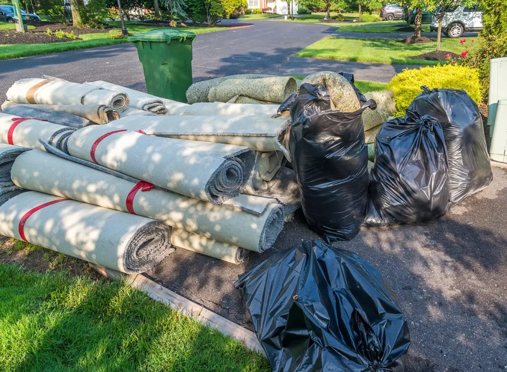 roll off dumpster rental for removing carpet and flooring for home renovation project in hampstead nc, surf city nc, and holly ridge nc